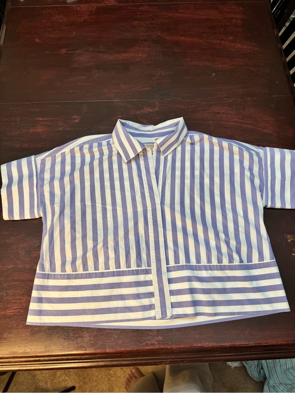 Banana Republic Blue and White Striped Crop Button-Up Top